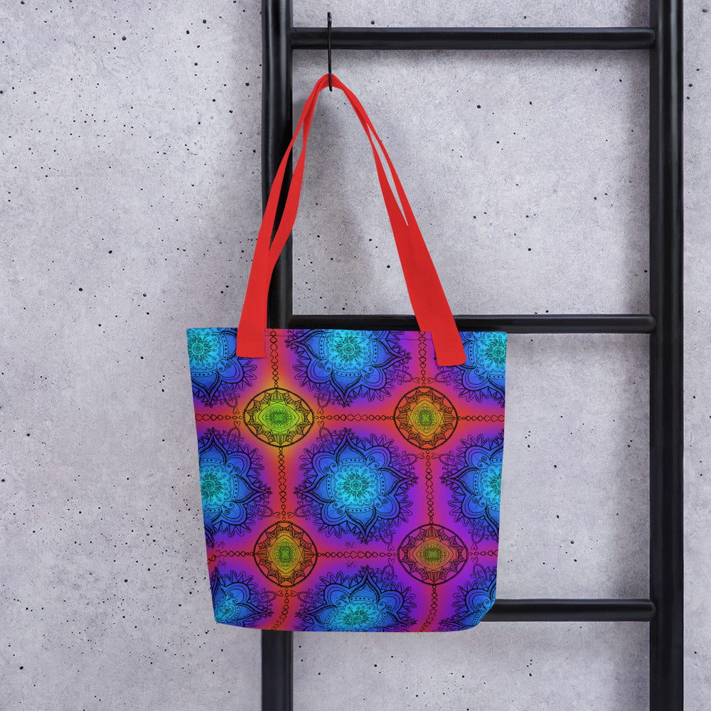 Dark Rainbow Mandella All Over Tote Bag