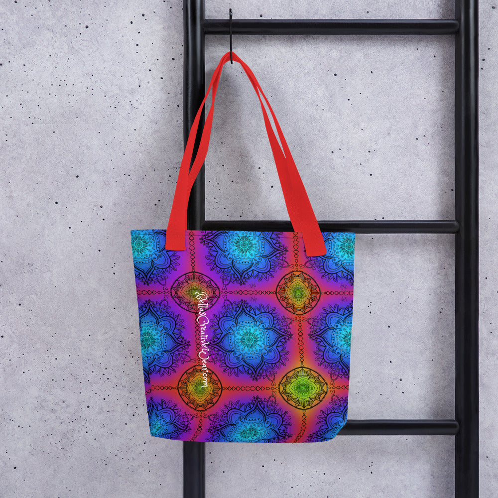Dark Rainbow Mandella All Over Tote Bag