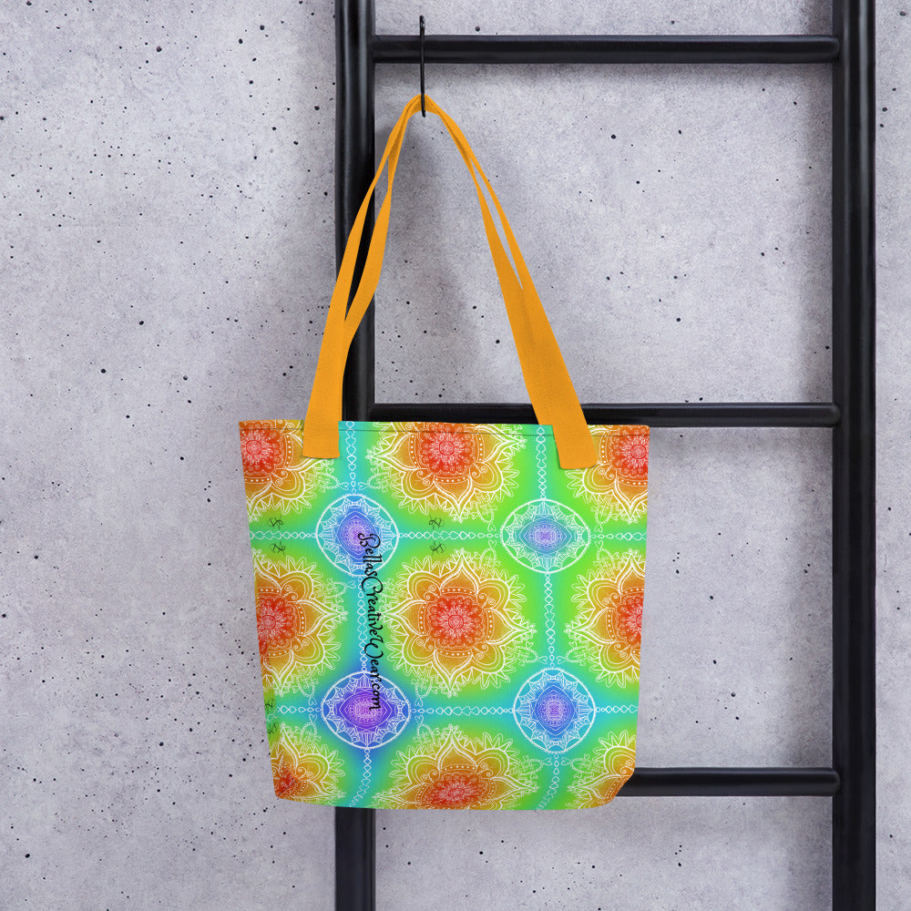 Bright Rainbow Mandala All Over Tote