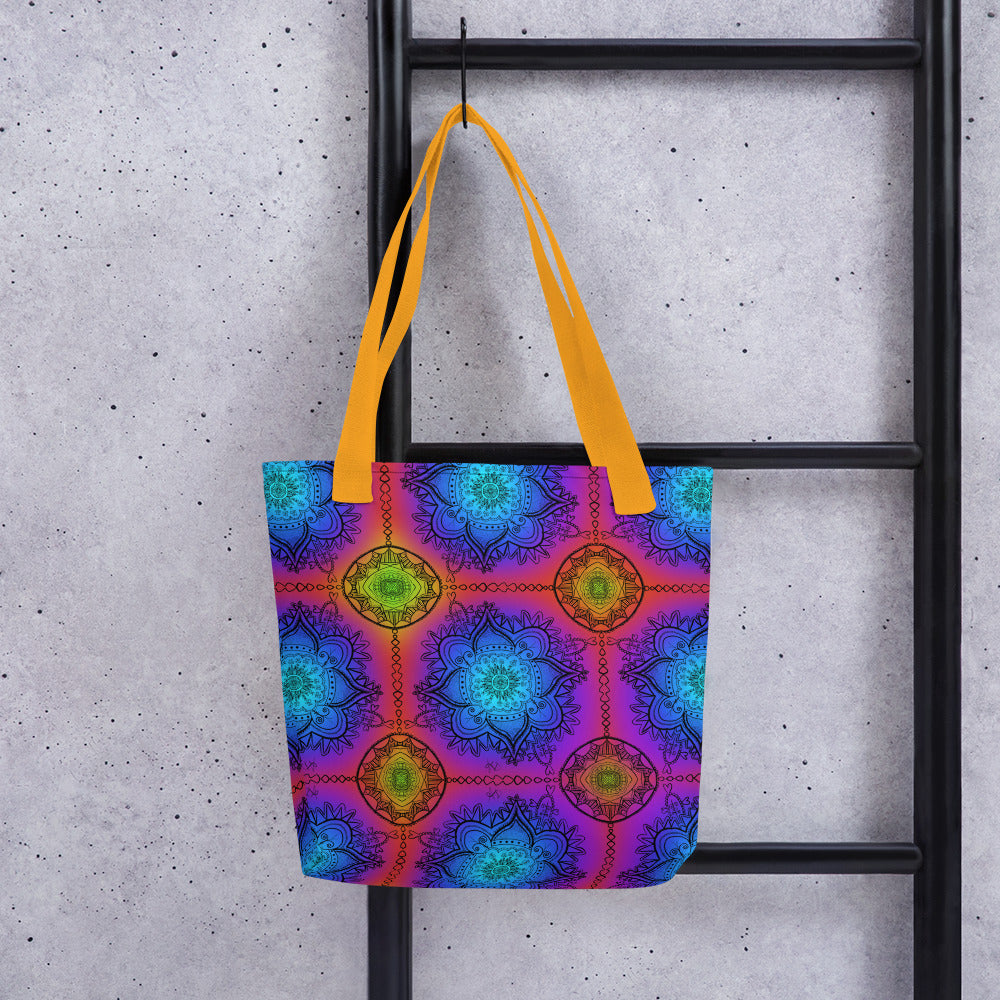 Dark Rainbow Mandella All Over Tote Bag