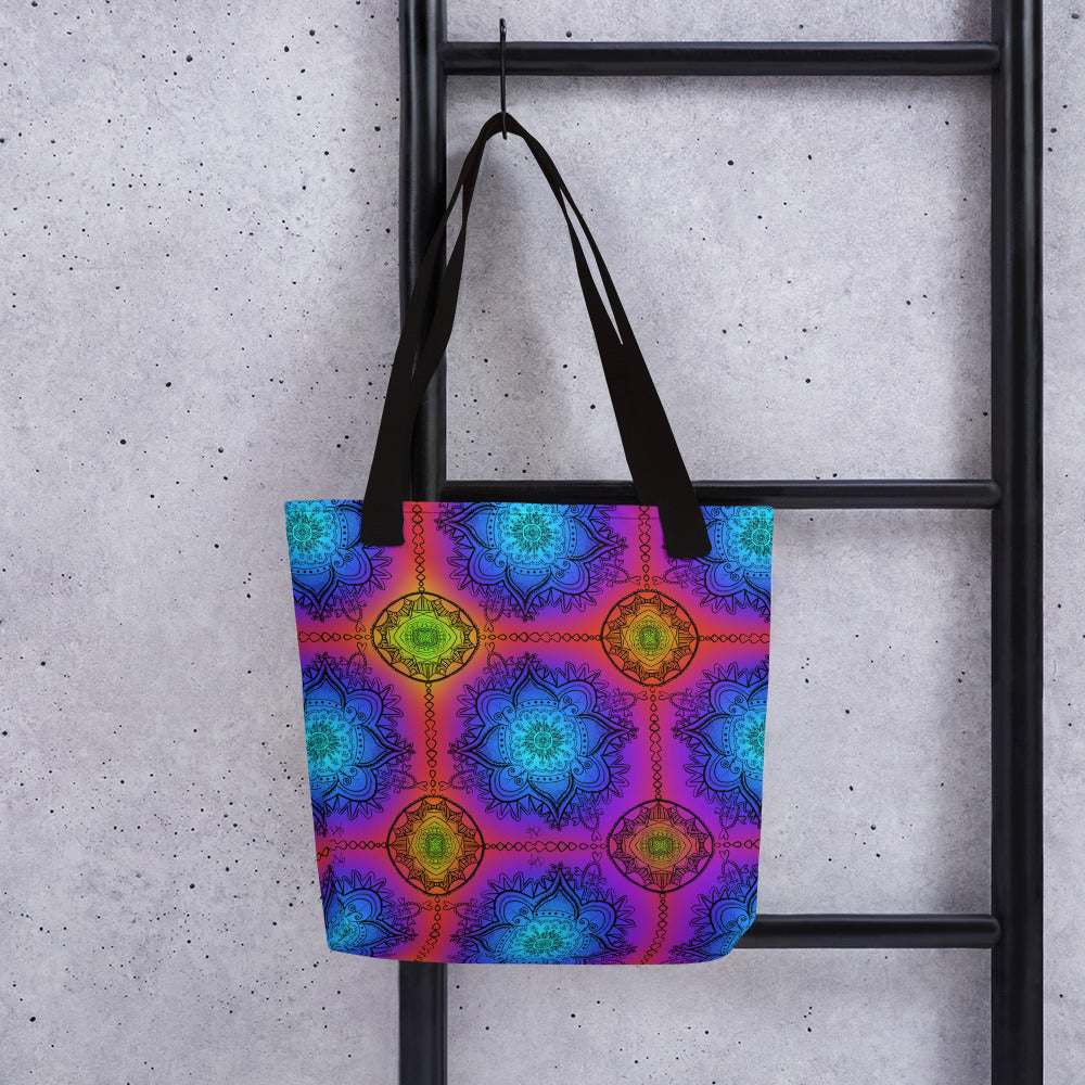 Dark Rainbow Mandella All Over Tote Bag