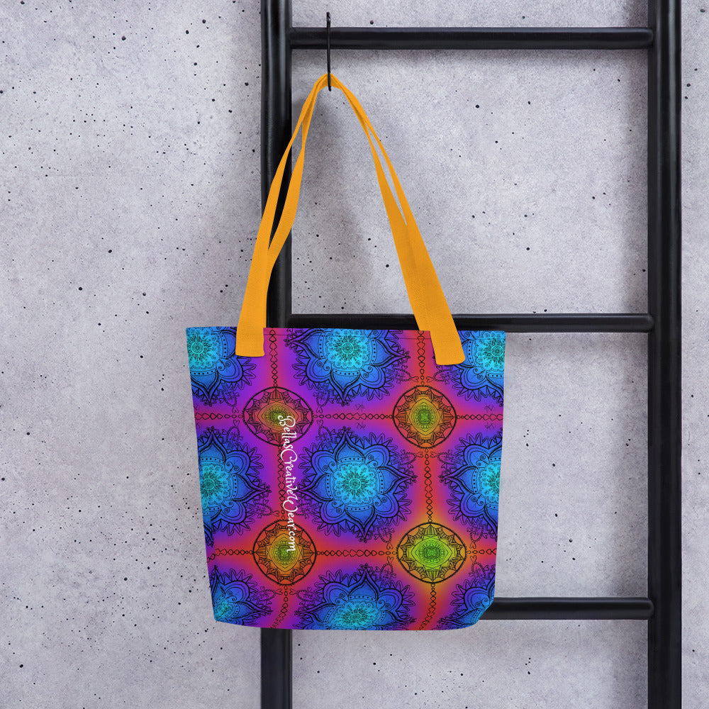 Dark Rainbow Mandella All Over Tote Bag