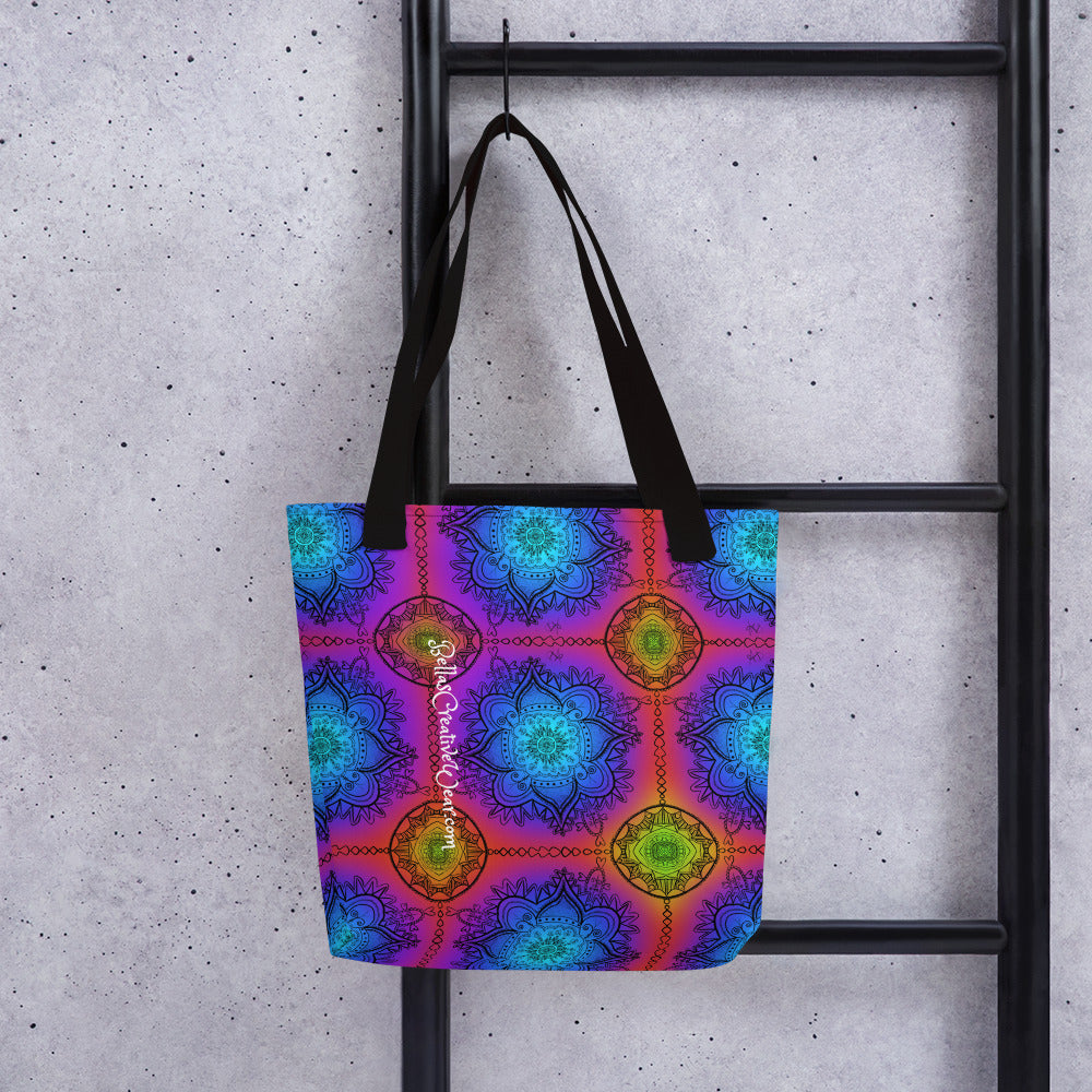 Dark Rainbow Mandella All Over Tote Bag